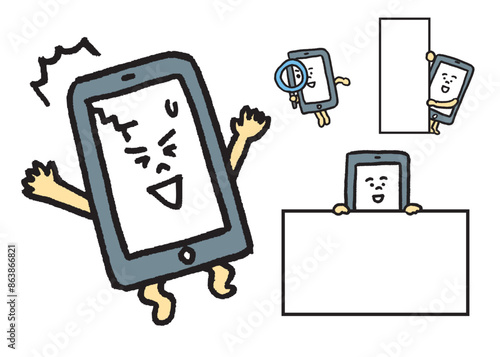線画のかわいいスマホのキャライラスト