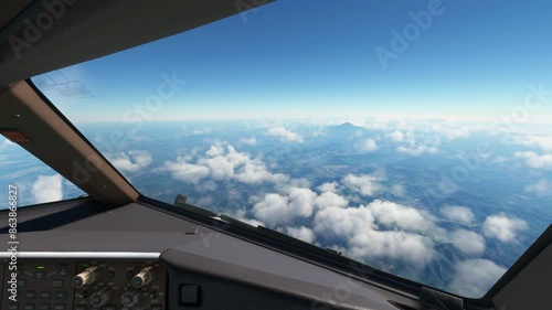 View from the airplane cockpit flight deck