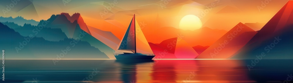 Naklejka premium Velocity of light flat design, side view, vibrant theme, water color, Triadic Color Scheme