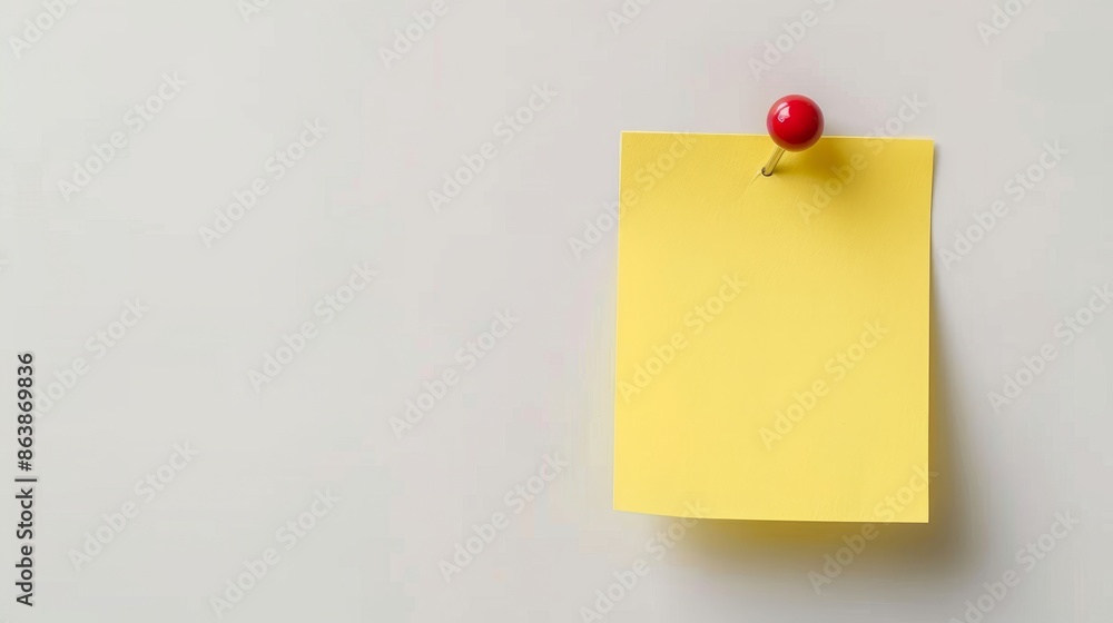 Yellow sticker note with red pin isolated on white background Yellow sticker note with red pin isolated on white background