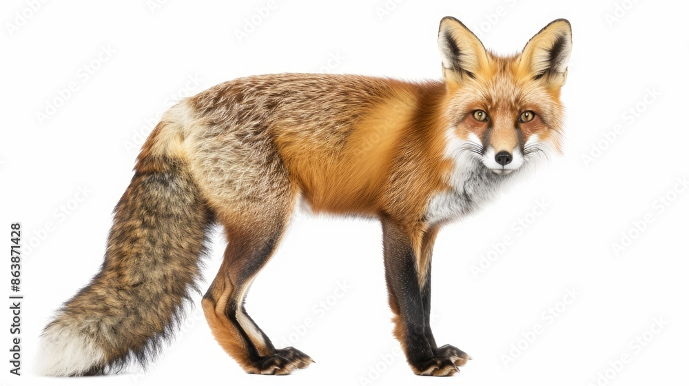 Obraz premium Isolated red fox on white backdrop