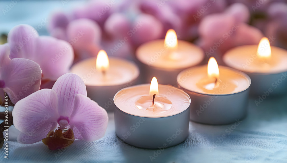 Group of romantic Candles with Flowers Group of romantic Candles with Flowers