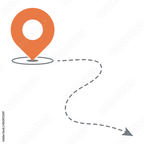 Navigation path or route with pin