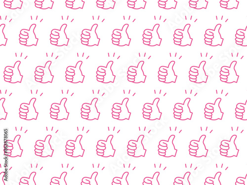 いいねの手がいっぱいのシームレス背景（ピンク）