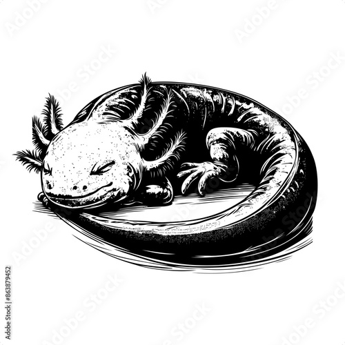 axolotl in black and white animal illustration