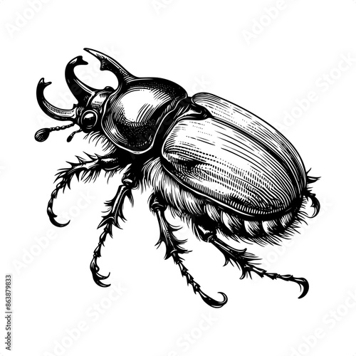 beetle in black and white animal illustration