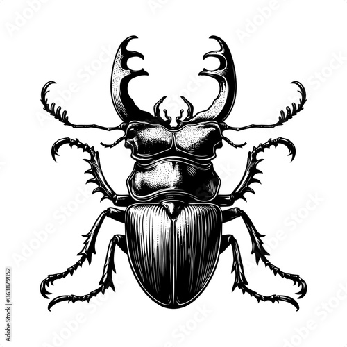 beetle in black and white animal illustration