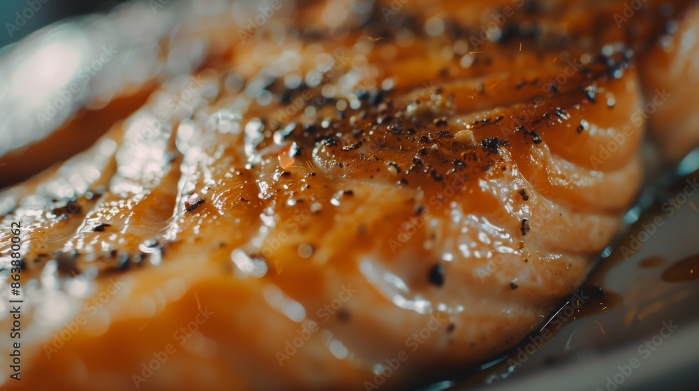 Close-up of salmon steak on a plate with a bokeh background Close-up of salmon steak on a plate with a bokeh background