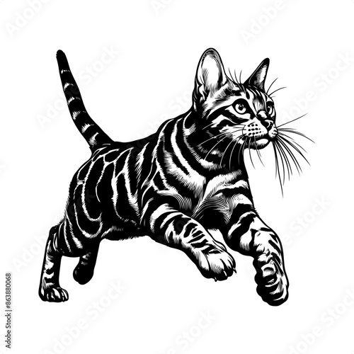 cat in black and white animal illustration