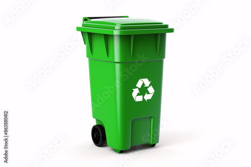 a green recycle bin with a white recycle symbol on it © Simona