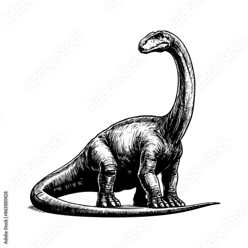 Brachiosaurus in black and white animal illustration