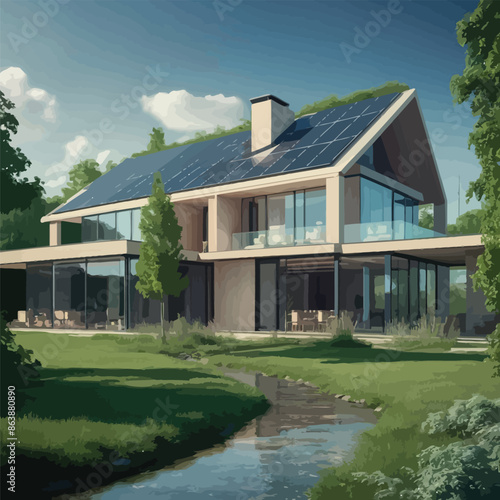 eco friendly sustainable modern house Vector