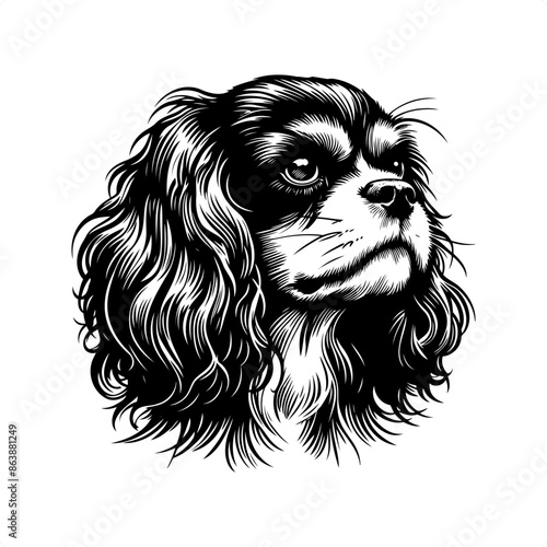 Spaniel in black and white animal illustration