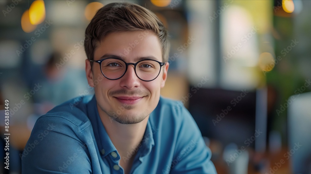 Obraz premium A man in glasses smiling at the camera.