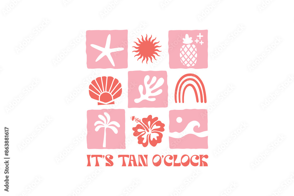 Fototapeta premium It's Tan O'clock, Boho Retro Summer Beach SVG T shirt design