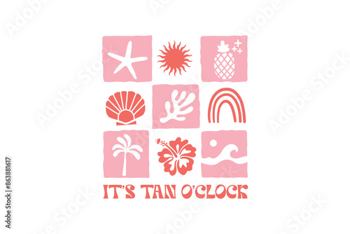 It's Tan O'clock, Boho Retro Summer Beach SVG T shirt design