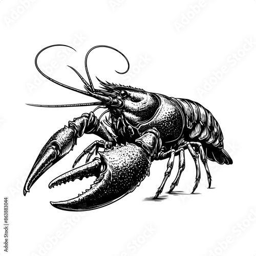 crayfish in black and white animal illustration