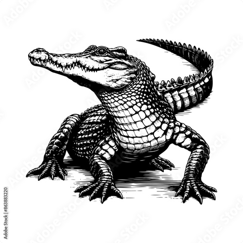 crocodile in black and white animal illustration