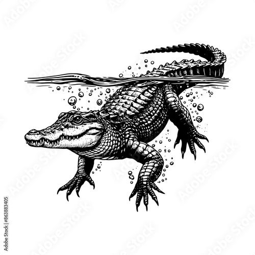 crocodile in black and white animal illustration