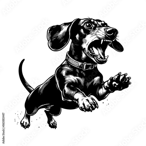 Dachshund in black and white animal illustration