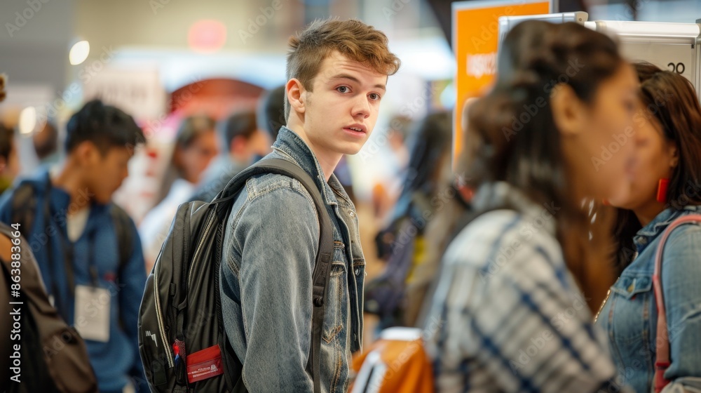 A group of students attending a career fair, representing the connection between education and career opportunities. A group of students attending a career fair, representing the connection between education and career opportunities.
