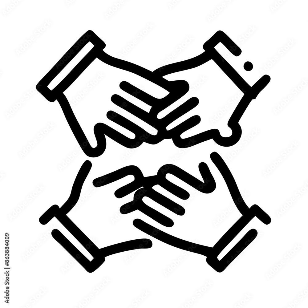 Minimalist black and white group handshake icon, teamwork and collaboration representation Minimalist black and white group handshake icon, teamwork and collaboration representation