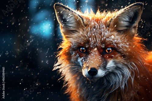 a fox with snow on its face photo