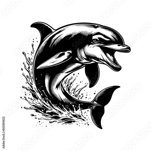Dolphin in black and white animal illustration