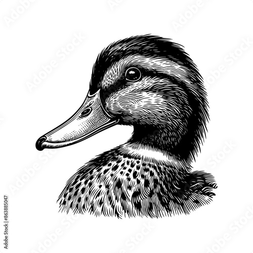 duck in black and white animal illustration