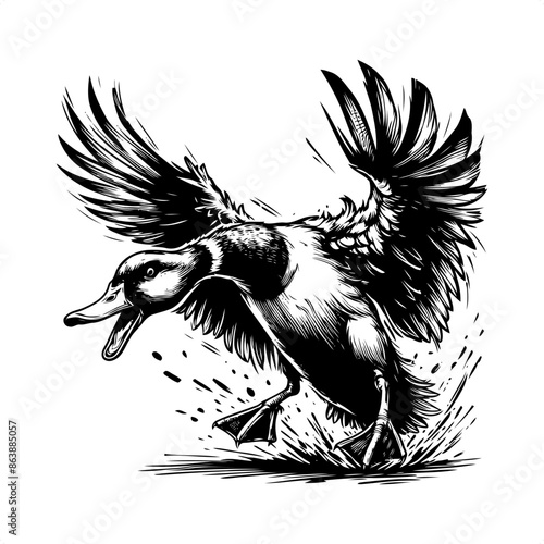 duck in black and white animal illustration