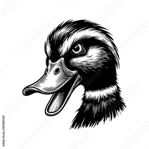 duck in black and white animal illustration