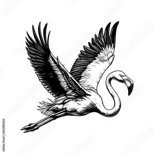 Flamingo in black and white animal illustration photo