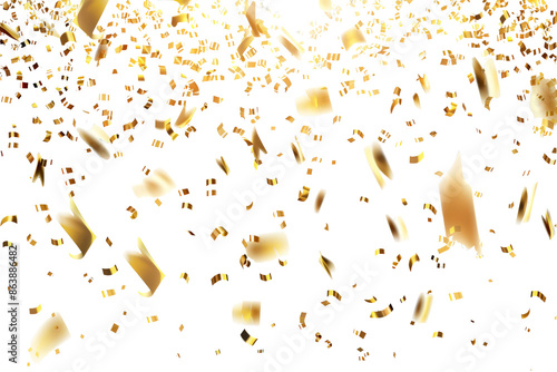 Golden confetti transparent background and Falling shiny gold ribbon confetti illustration photo