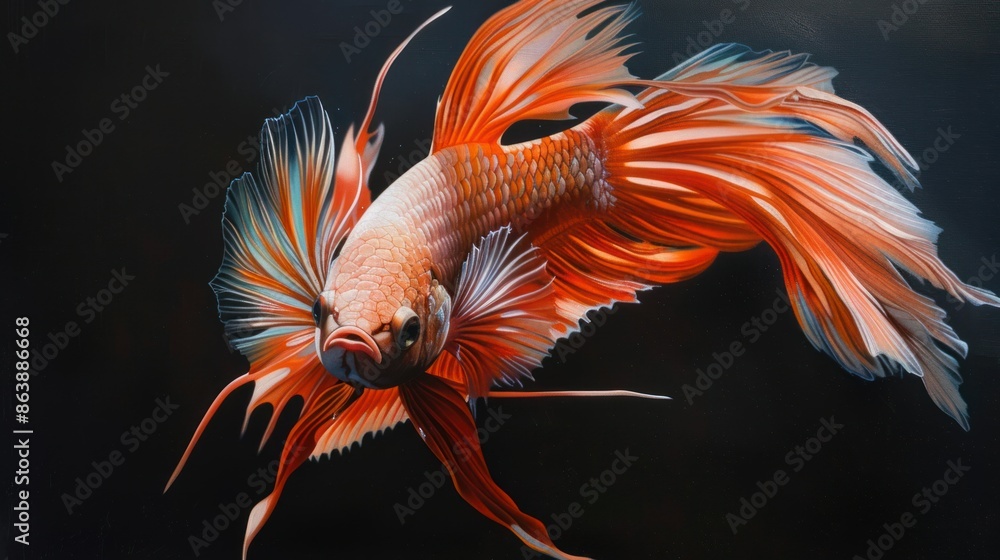 An oil painting of a fighting fish with beautiful fins and tail An oil painting of a fighting fish with beautiful fins and tail