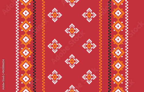 Ethnic ikat seamless pattern in tribal. Flower geometric pattern ethnic ornament print. Ikat pattern style. Design for background, carpet,wallpaper,clothing,wrapping,batik,fabric,Vector,illustration.