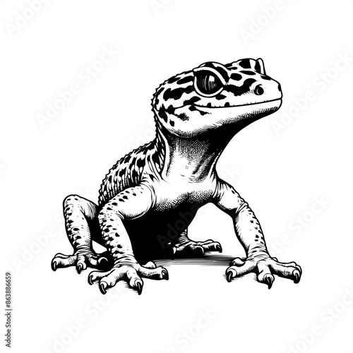 Gecko  in black and white animal illustration