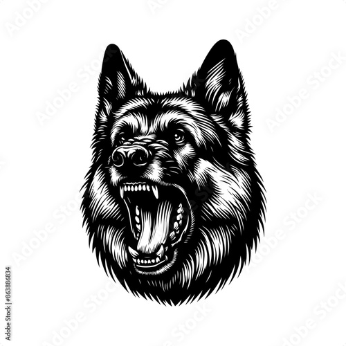 German Shepherd in black and white animal illustration