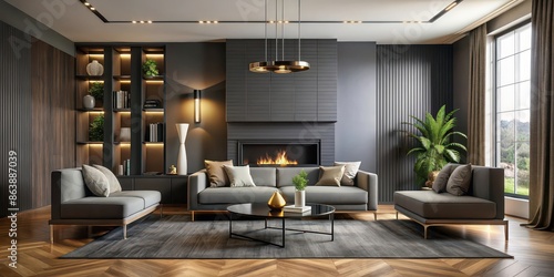 Wallpaper Mural Stylish living room interior featuring a contemporary sofa and black fireplace, stylish, living room, interior Torontodigital.ca