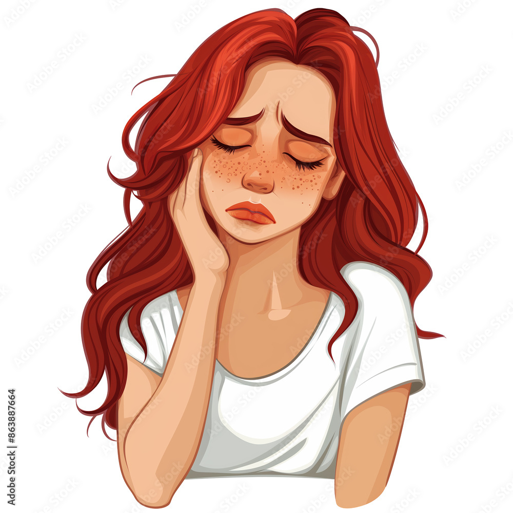girl with red hair and sad facial expression . Clipart PNG image . Transparent background . Cartoon vector style girl with red hair and sad facial expression . Clipart PNG image . Transparent background . Cartoon vector style
