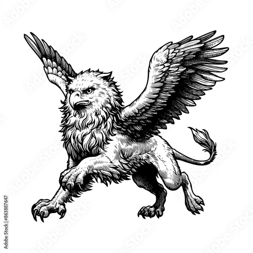 Griffin in black and white animal illustration