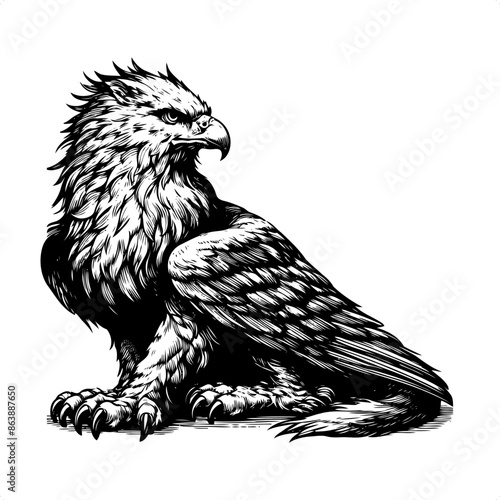 Griffin in black and white animal illustration