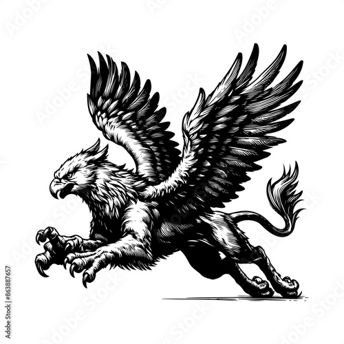 Griffin in black and white animal illustration