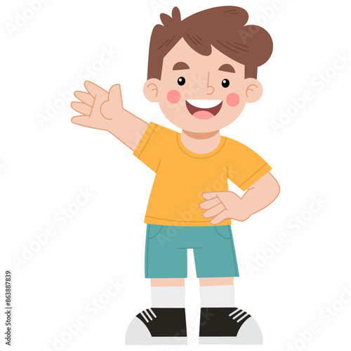 Boy waving hand vector illustration