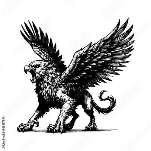 Griffin in black and white animal illustration