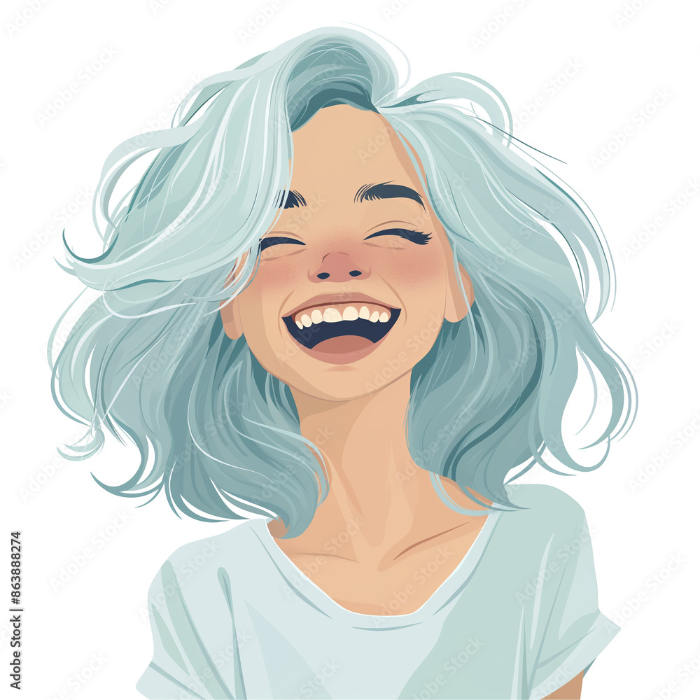 girl with blue hair and happy laughing facial expression . Clipart PNG image . Transparent background . Cartoon vector style girl with blue hair and happy laughing facial expression . Clipart PNG image . Transparent background . Cartoon vector style