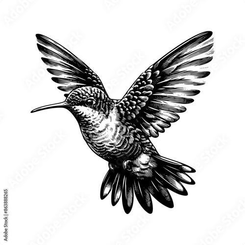 Hummingbird in black and white animal illustration photo