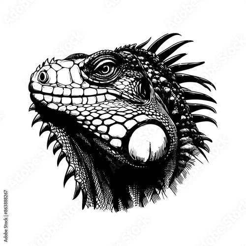 Iguana in black and white animal illustration