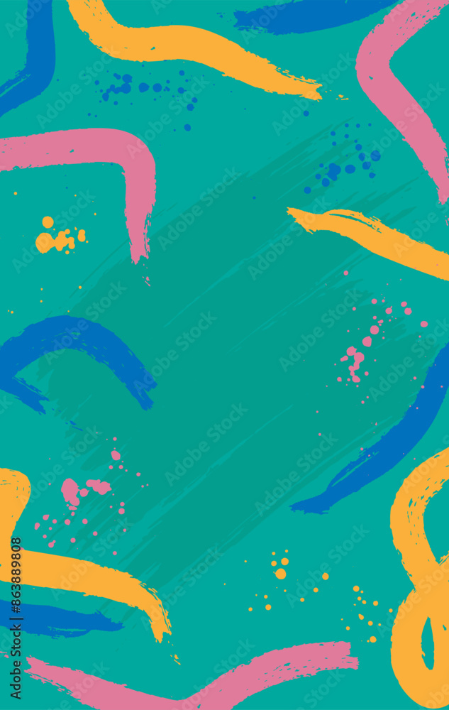 Fototapeta premium Abstract vertical art background, colorful paint brush pattern, doodle elements of brushstroke, splash. Vector illustration
