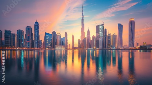 Amazing cityscape of Dubai, United Arab Emirates at sunset. © Farm