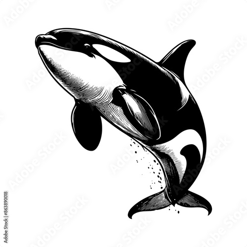 orca in black and white animal illustration